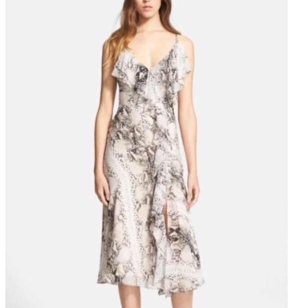 Haute Hippie Cream and Black Snake-Print Midi Dress